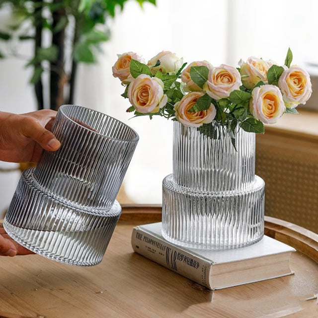 Striped Glass Vase for Flowers & Hydroponic Decor