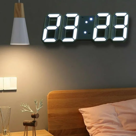 Large 3D LED Digital Wall Clock – Time, Temperature & Date Display