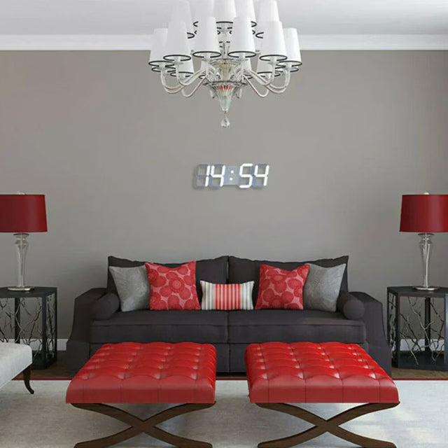 Large 3D LED Digital Wall Clock – Time, Temperature & Date Display