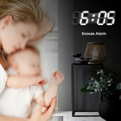 Large 3D LED Digital Wall Clock – Time, Temperature & Date Display