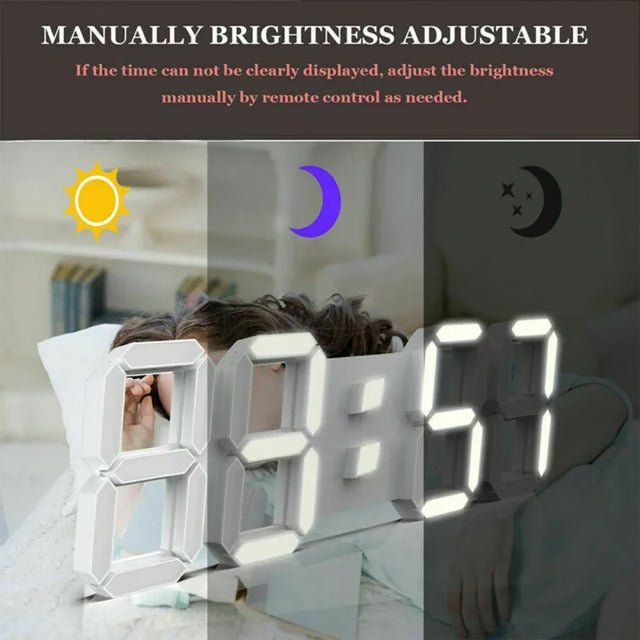 Large 3D LED Digital Wall Clock – Time, Temperature & Date Display