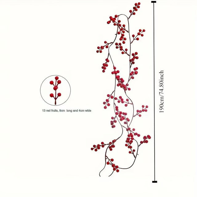 Elegant 6 ft 2.8 in (74.8 in) Artificial Cranberry Vine Garland – Festive Table & Party Decor