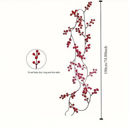 Elegant 6 ft 2.8 in (74.8 in) Artificial Cranberry Vine Garland – Festive Table & Party Decor