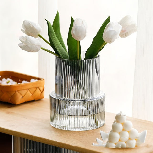 Striped Glass Vase for Flowers & Hydroponic Decor