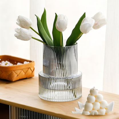 Striped Glass Vase for Flowers & Hydroponic Decor
