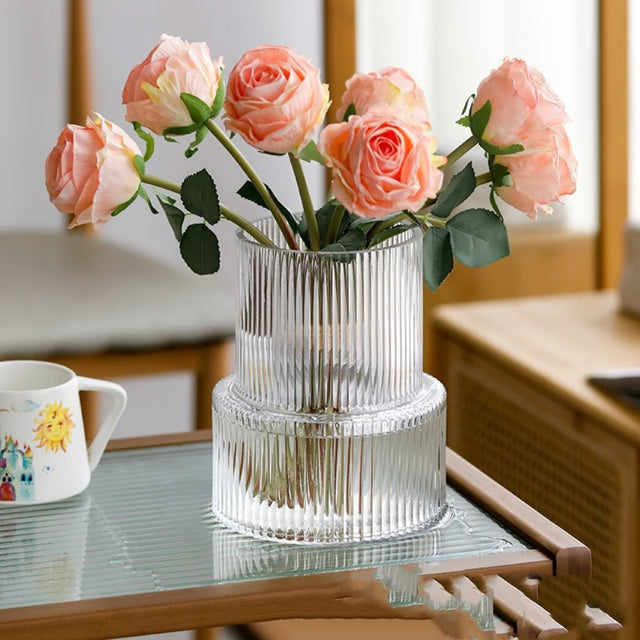 Striped Glass Vase for Flowers & Hydroponic Decor