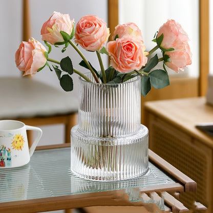 Striped Glass Vase for Flowers & Hydroponic Decor