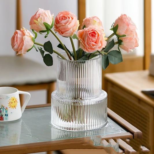 Striped Glass Vase for Flowers & Hydroponic Decor