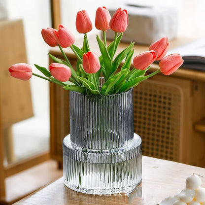 Striped Glass Vase for Flowers & Hydroponic Decor