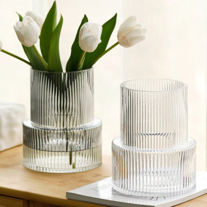 Striped Glass Vase for Flowers & Hydroponic Decor