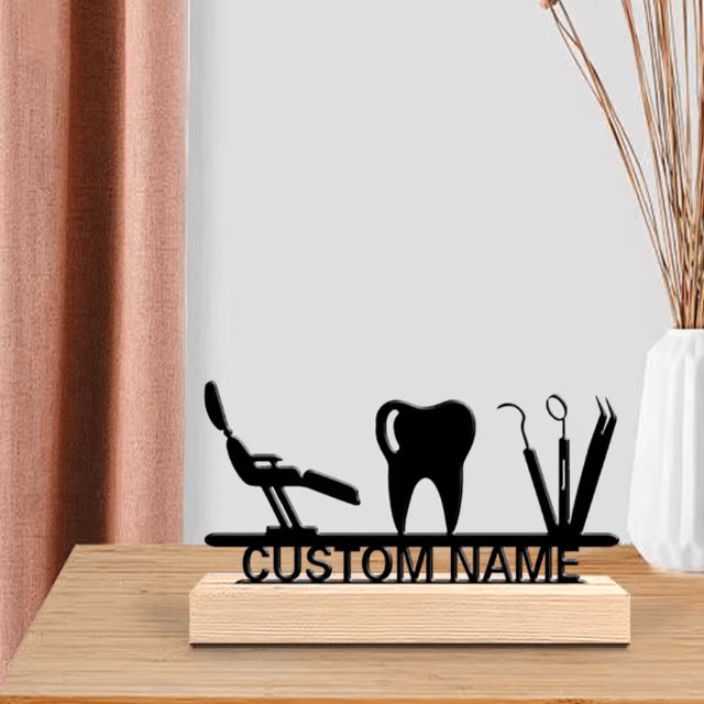 Dentistry Metal Art Sculpture with Wooden Base – Dentist Office Decor