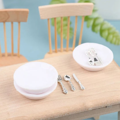 1 12 Dollhouse Miniature Plate Knife Fork Spoon Set Tableware Decor