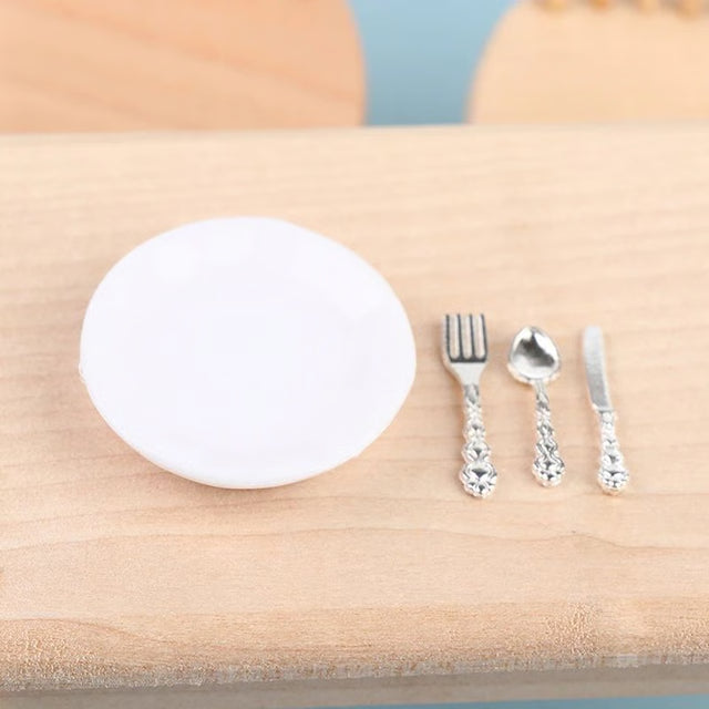 1 12 Dollhouse Miniature Plate Knife Fork Spoon Set Tableware Decor