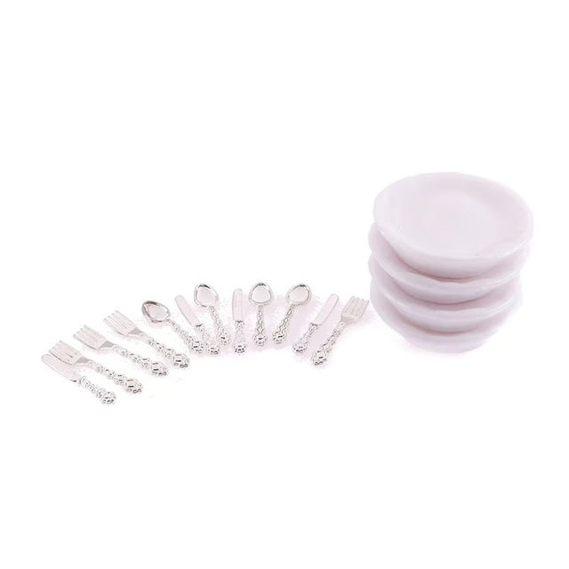 1 12 Dollhouse Miniature Plate Knife Fork Spoon Set Tableware Decor