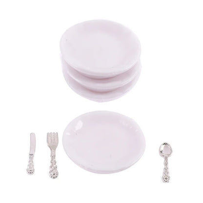 1 12 Dollhouse Miniature Plate Knife Fork Spoon Set Tableware Decor