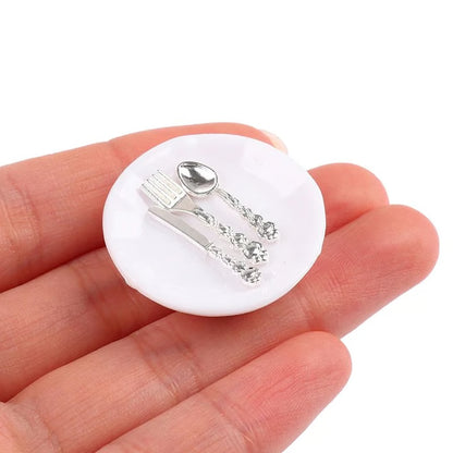 1 12 Dollhouse Miniature Plate Knife Fork Spoon Set Tableware Decor