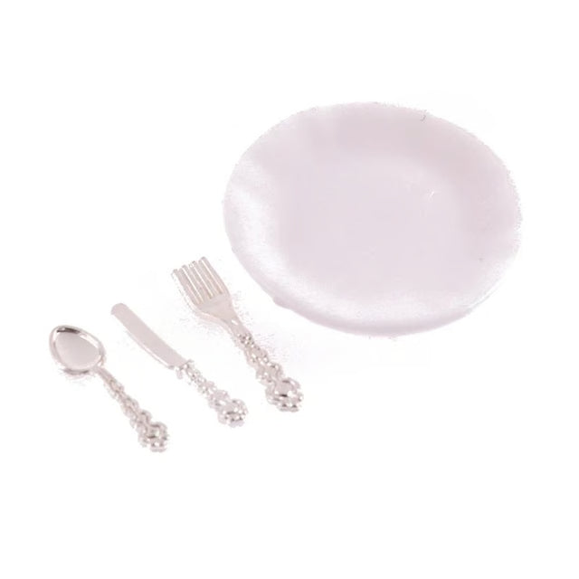 1 12 Dollhouse Miniature Plate Knife Fork Spoon Set Tableware Decor
