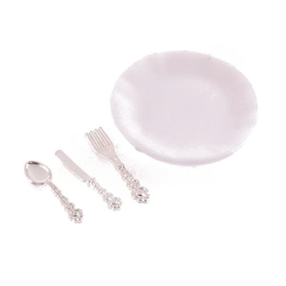 1 12 Dollhouse Miniature Plate Knife Fork Spoon Set Tableware Decor