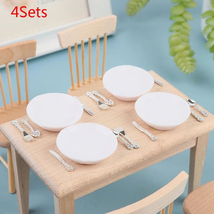 1 12 Dollhouse Miniature Plate Knife Fork Spoon Set Tableware Decor