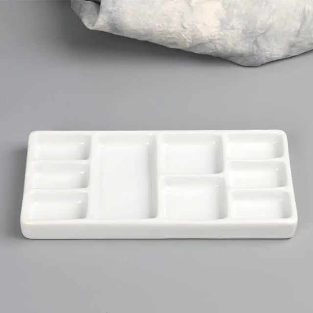 Portable Ceramic Square Multi-Grid Paint Palette – Watercolor & Oil Painting Tray