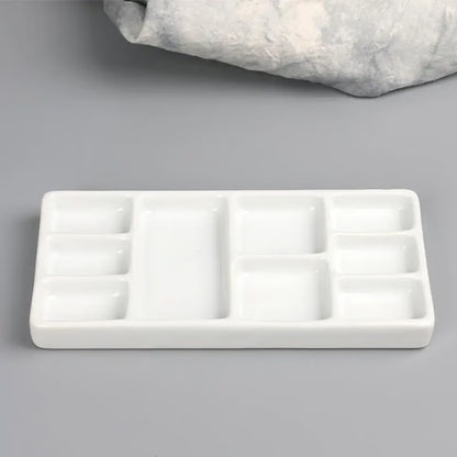 Portable Ceramic Square Multi-Grid Paint Palette – Watercolor & Oil Painting Tray