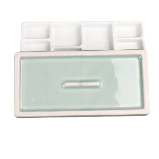 Portable Ceramic Square Multi-Grid Paint Palette – Watercolor & Oil Painting Tray