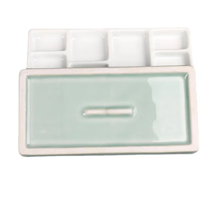 Portable Ceramic Square Multi-Grid Paint Palette – Watercolor & Oil Painting Tray