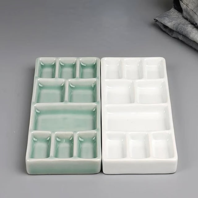 Portable Ceramic Square Multi-Grid Paint Palette – Watercolor & Oil Painting Tray