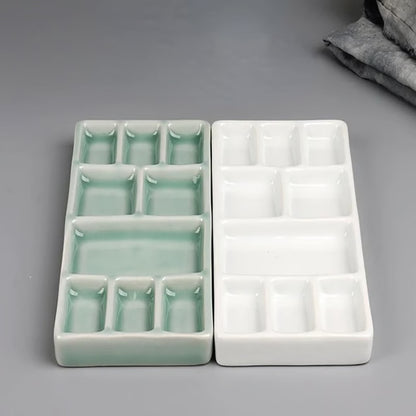 Portable Ceramic Square Multi-Grid Paint Palette – Watercolor & Oil Painting Tray